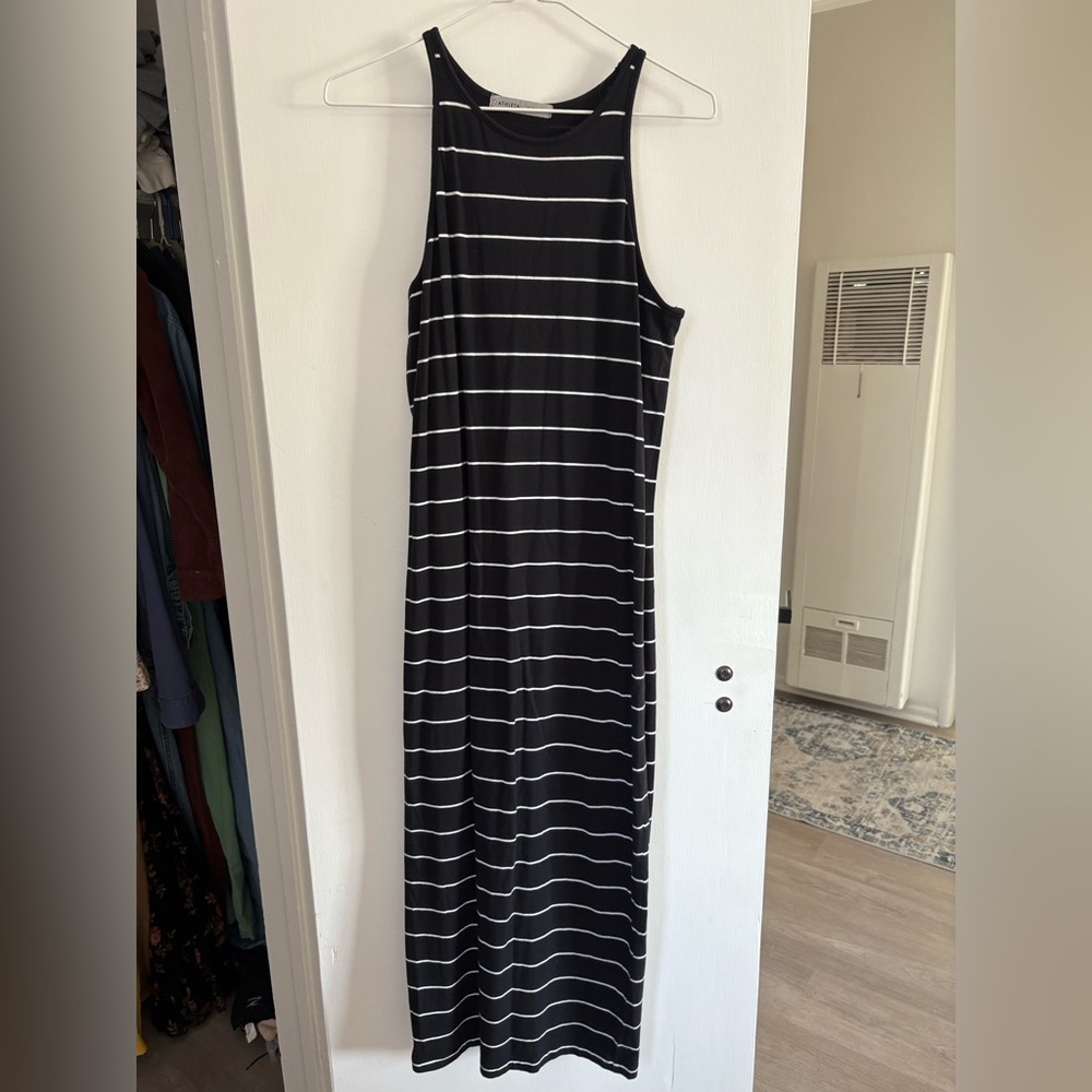 Athleta Black and White Striped Midi Dress